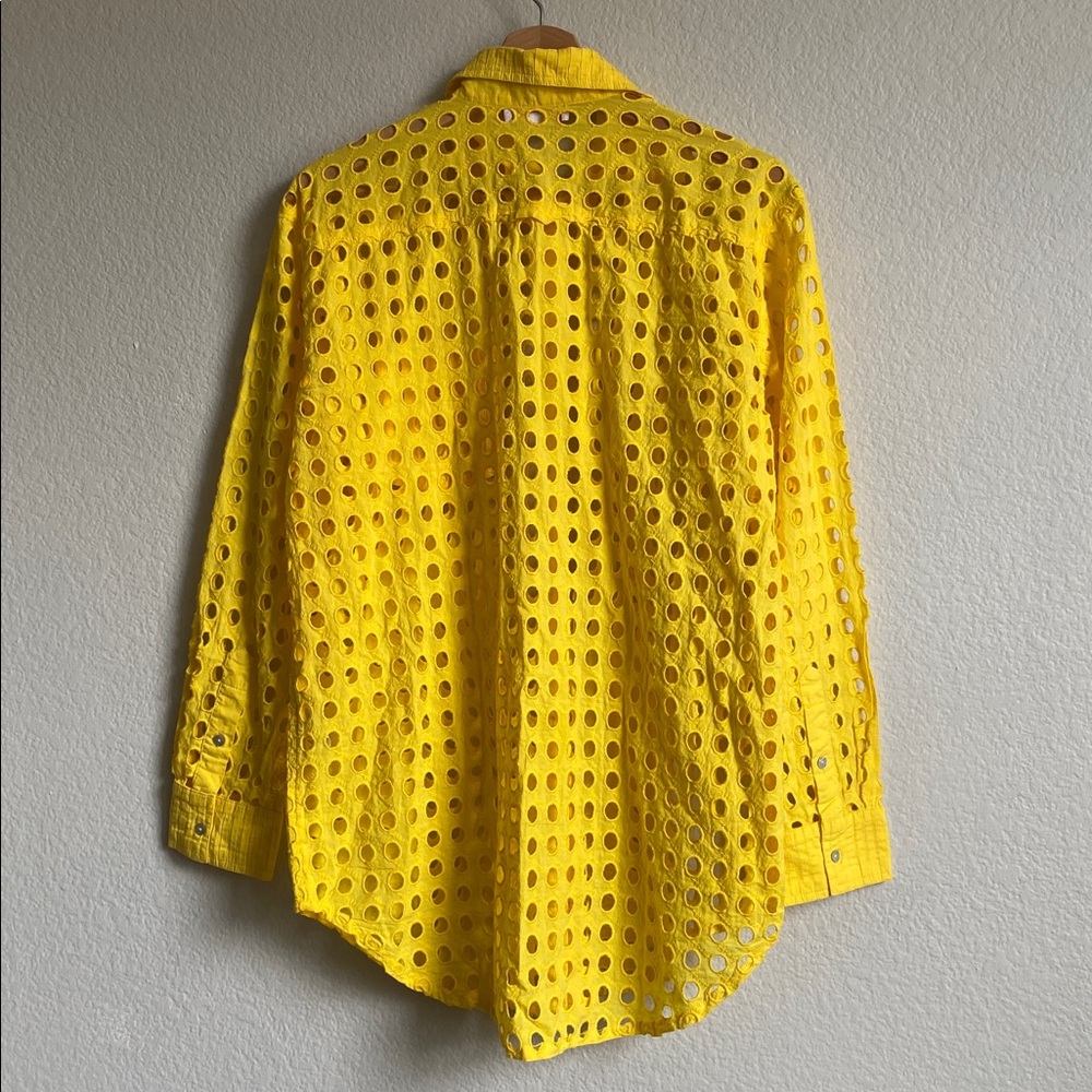 Solid & Striped Oxford Eyelet Tunic Coverup Mini Dress Long Sleeve Citron XS - Picture 8 of 15